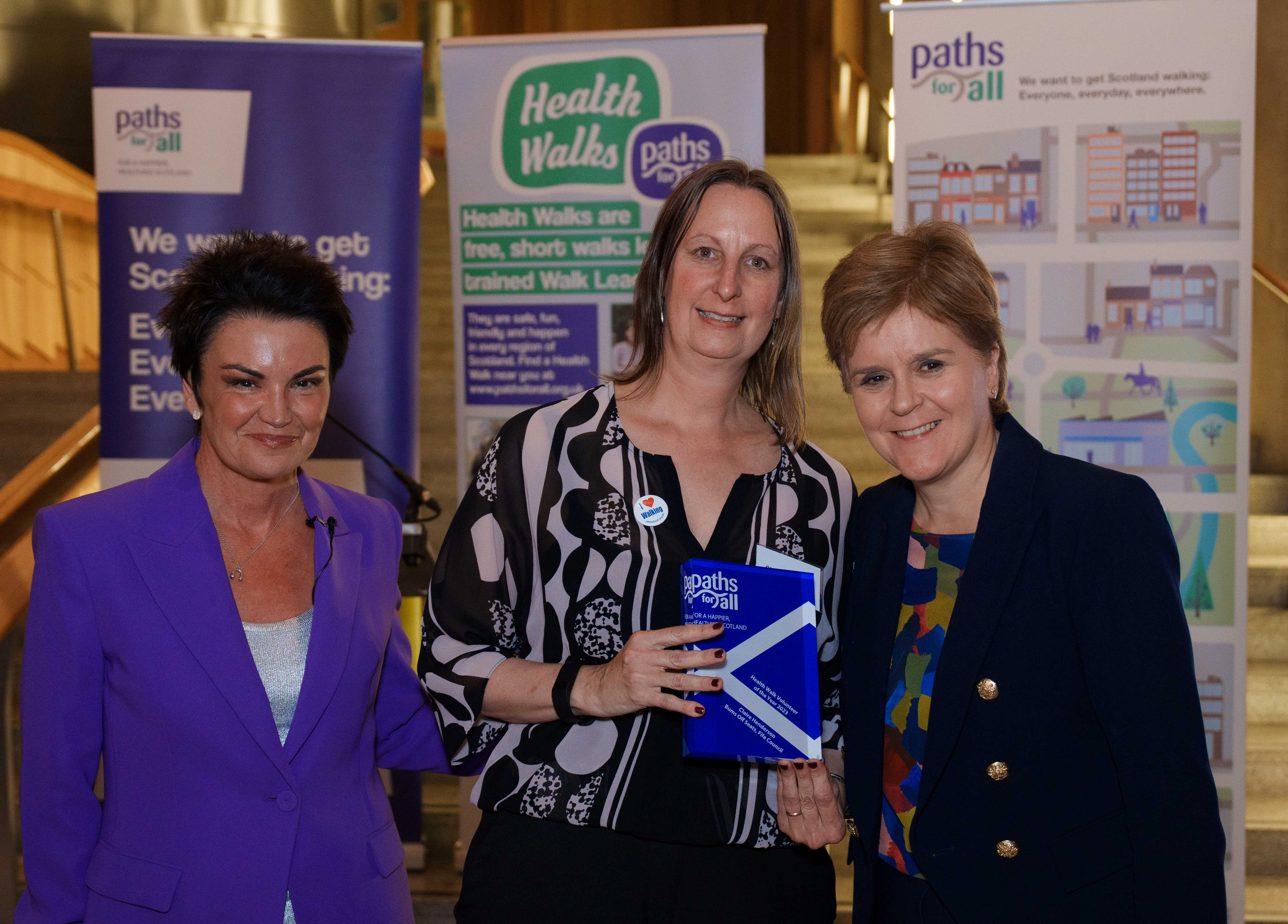 Health Walk Volunteer of the year Fife local celebrated at national walking awards  A FIFE resident has been recognised for her role in doubling the size and frequency of the regions local evening walking groups.   Crowned by Scotland’s walking charity, Paths for All, Claire Henderson, Walk Leader of Bums Off Seats (The Right Step) project has been awarded Health Walk Volunteer of the year at the 2023 Volunteer Awards.   As a dedicated Walk Leader, Claire has been instrumental in leading Bums Off Seats Health Walks in the Fife area, forming an evening walking group in 2021.   In January 2023, Claire started a second evening walk with less than 10 attendees to offer the community a choice of days and areas and formed the ‘The Right Step’ community specifically for the evening Bums off Seats walking groups.  The evening group meets twice a week, with an average of 20 walkers attending each session. As well as regularly meeting for social outings, bringing together community members from all walks of life.   To Find out more about Claire and the amazing work she is doing please see below link.  Walk Leader, Claire, praised for getting community moving - Paths for All | Paths for All