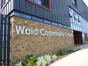 photo of the exterior of Waid High School